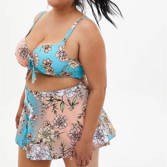 Torrid Floral Blue and Pink Swim Set - Picture 1 of 3